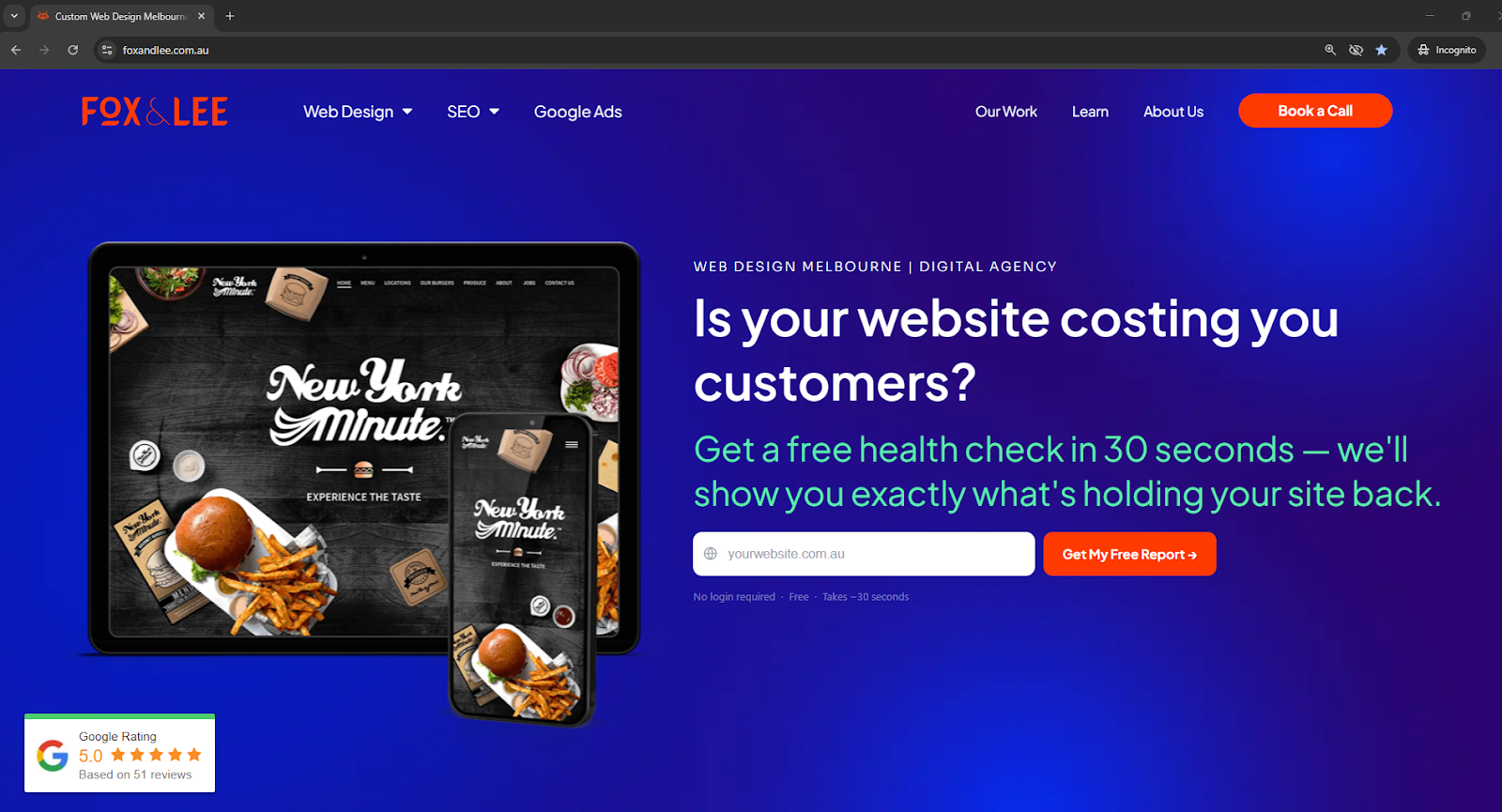 A professional website hero section, a Melbourne web design and digital agency - Fox and Lee