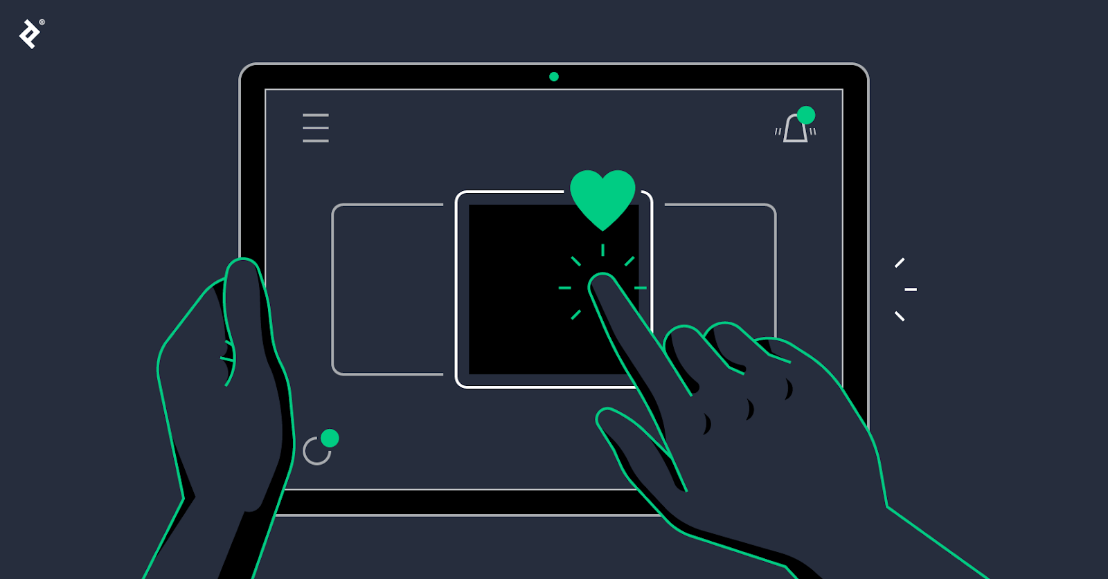 Dark-themed illustration of hands interacting with a glowing digital screen, representing micro-interactions in modern web design - Fox and Lee