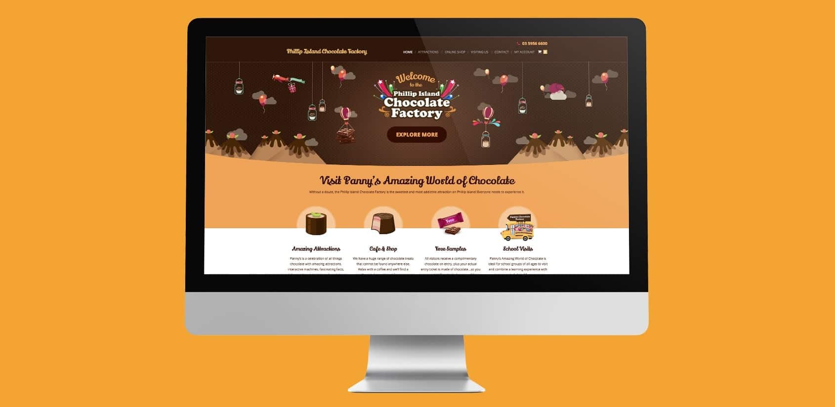Desktop web design for Chocolate Factory