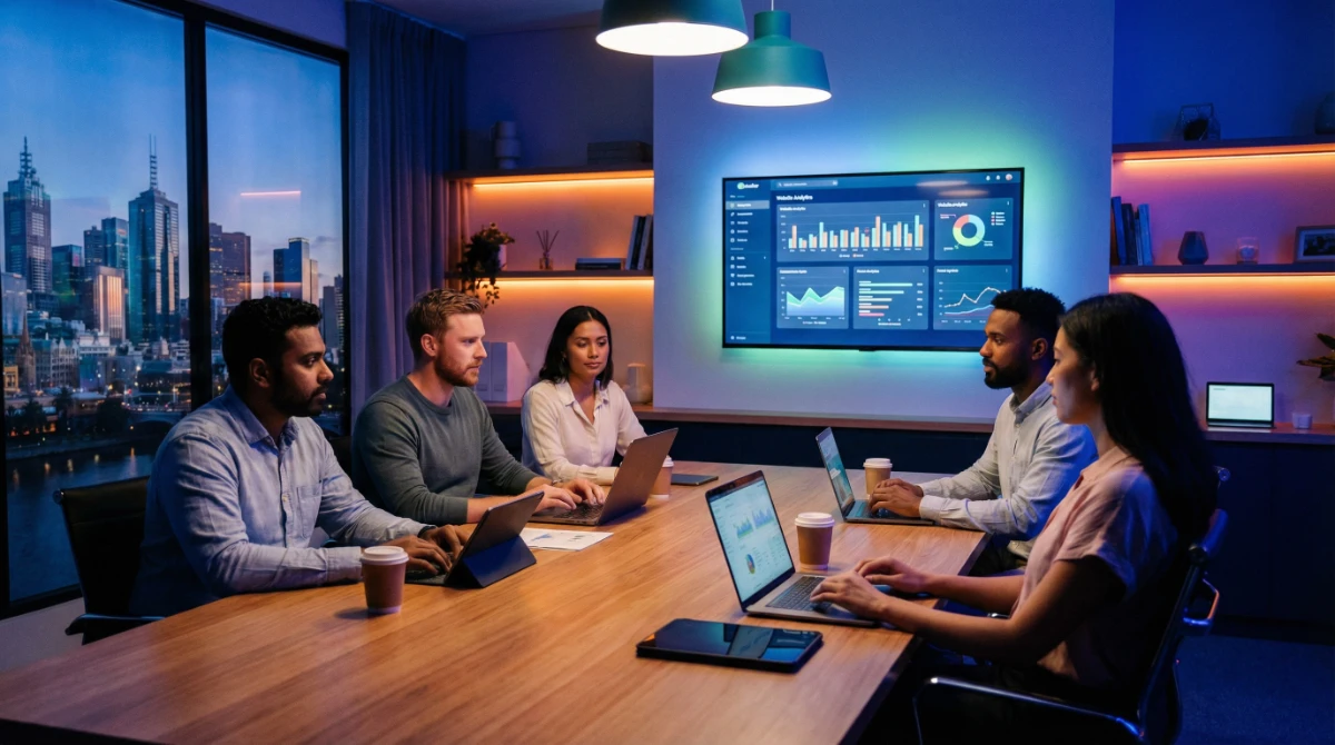 Digital marketing team collaborating on a WordPress website strategy in a Melbourne office - Fox & Lee