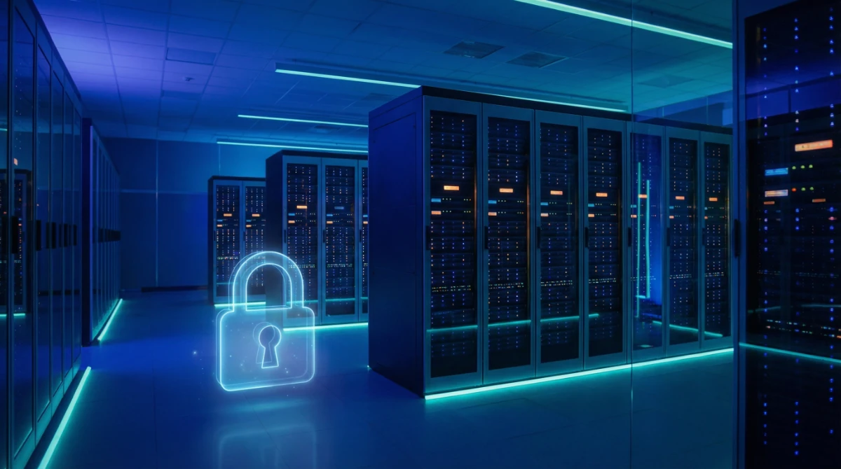 Secure server infrastructure for WordPress hosting with holographic padlock - Fox & Lee